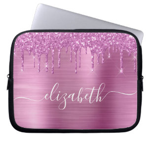 Glitter Pink Drips Monogrammed Laptop Sleeve
