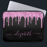Glitter Pink Drips Personalised Black Laptop Sleeve<br><div class="desc">Personalised chic,  elegant and girly black laptop sleeve with hot pink faux glitter drips. Personalise with your name in a stylish trendy pink script with swashes.</div>