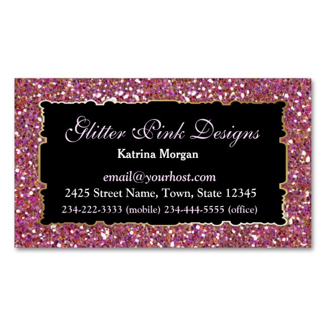 Glitter Pink Elegance Magnetic Business Card (Front)