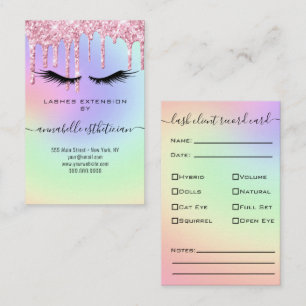 Glitter Pink Eyelash Extension Client Record  Business Card