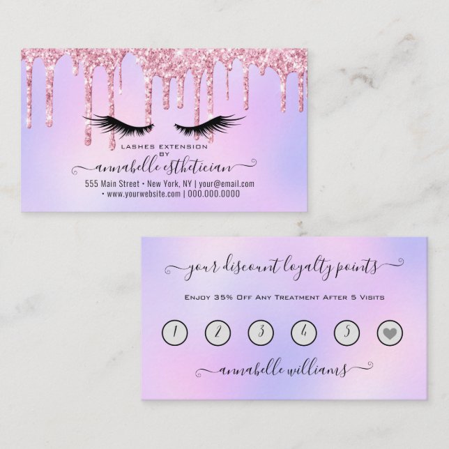 Glitter Pink Eyelash Extension Loyalty   Business Card (Front/Back)
