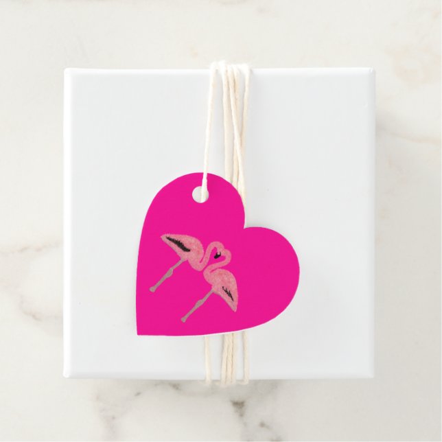 Glitter pink flamingo heart favour tags (In Situ)