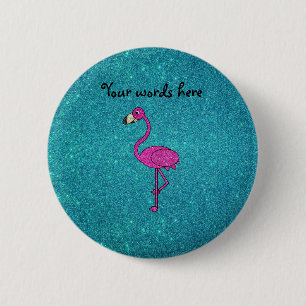 Glitter pink flamingo turquoise glitter 6 cm round badge
