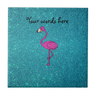 Glitter pink flamingo turquoise glitter tile