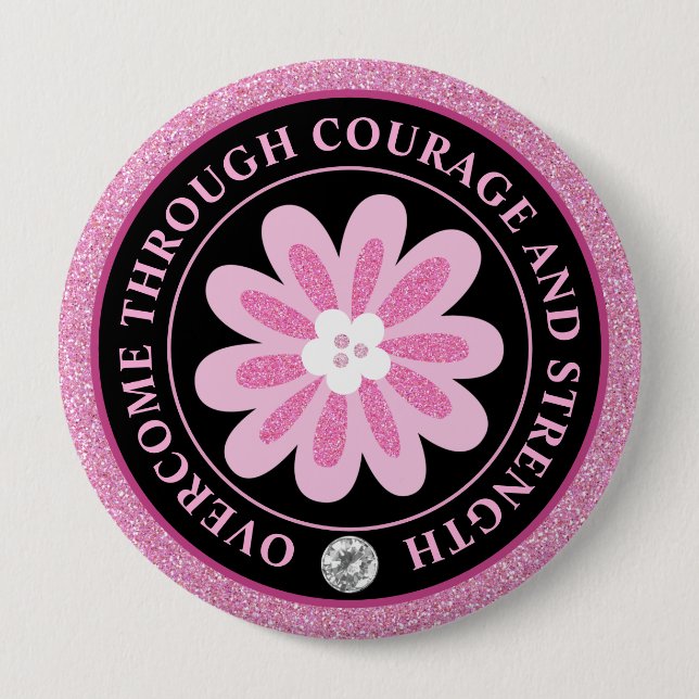 Glitter Pink Flower Breast Cancer Awareness Design 10 Cm Round Badge (Front)