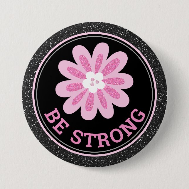 Glitter Pink Flower Breast Cancer Awareness Design 7.5 Cm Round Badge (Front)