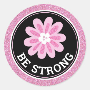 Glitter Pink Flower Breast Cancer Awareness Design Classic Round Sticker