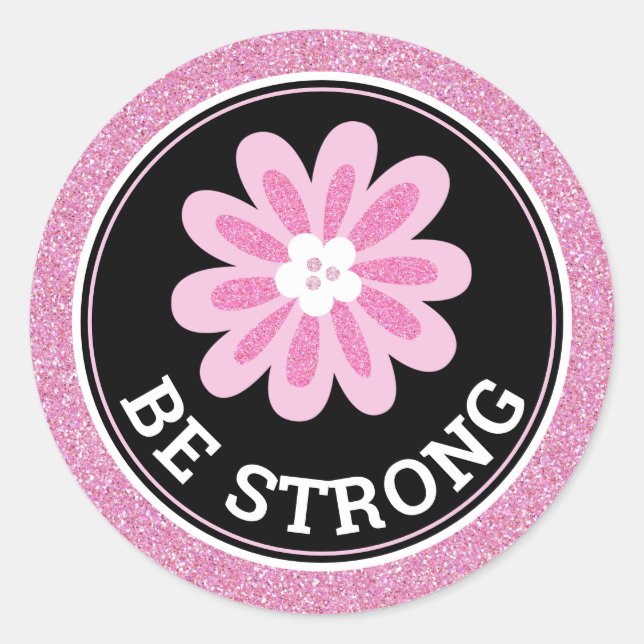 Glitter Pink Flower Breast Cancer Awareness Design Classic Round Sticker (Front)
