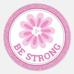 Glitter Pink Flower Breast Cancer Awareness Design Classic Round Sticker