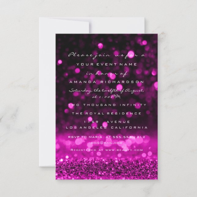 Glitter Pink Fuchsia Wedding Bridal Sweet 16th Invitation (Front)