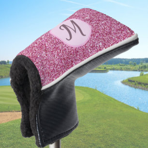 Glitter pink glam elegant custom monogram ladies  golf head cover