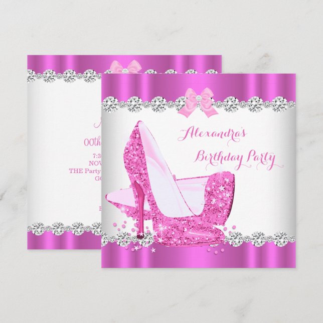 Glitter Pink Glamour High Heels Birthday Party Invitation (Front/Back)