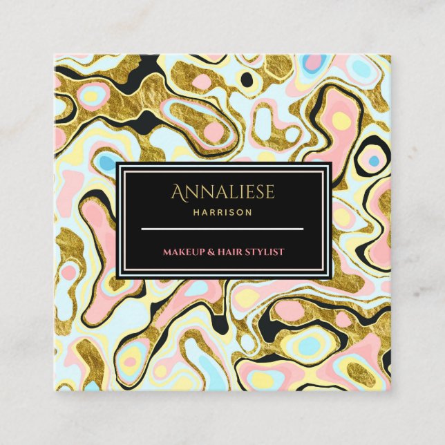 Glitter Pink/Gold Marble Makeup & Hair Business Calling Card (Front)