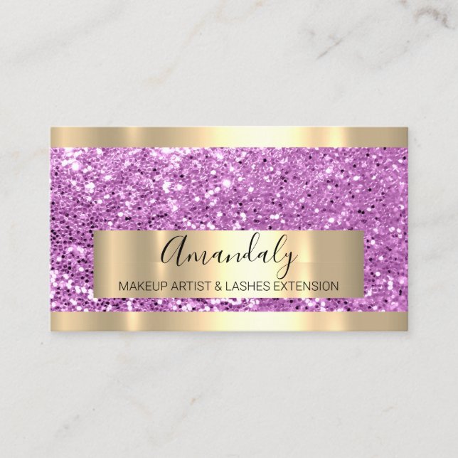Glitter Pink Golden Frame Glam Pink Modern Metal Business Card (Front)