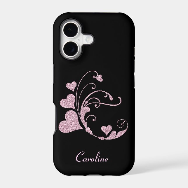 Glitter Pink Heart Swirl Monogram (Back)