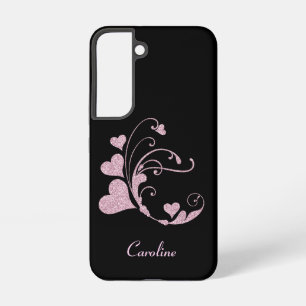 Glitter Pink Heart Swirl Monogram Samsung Galaxy Case