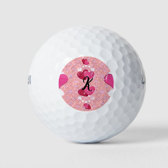 glitter pink heart vibrant romantic wallpaper golf balls (Front)
