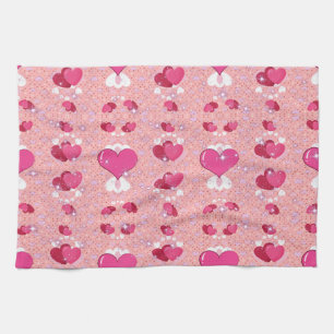 glitter pink heart vibrant romantic wallpaper tea towel