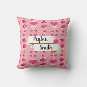 glitter pink hearts luxe romantic sweet pattern cushion