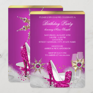 Glitter Pink High Heel Silver Gold Champagne 2 Invitation