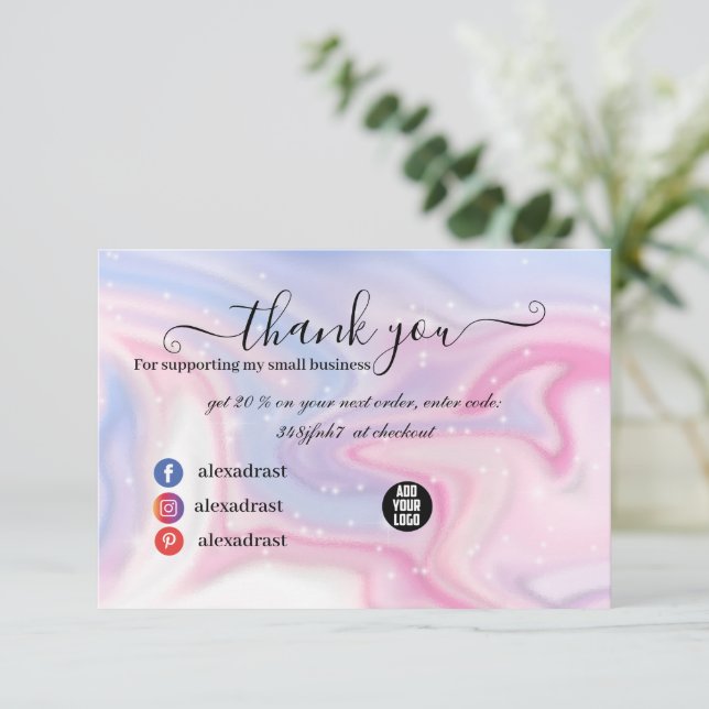 Glitter Pink Marble Splash Liquid Thank You Card (Standing Front)
