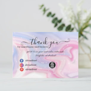 Glitter Pink Marble Splash Liquid Thank You Card