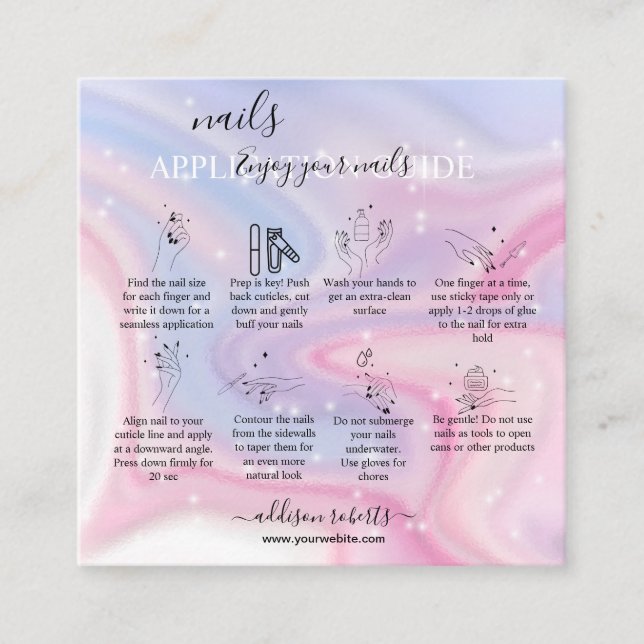 Glitter Pink Marble Splash Nail Application Guide  Square Business Card (Front)