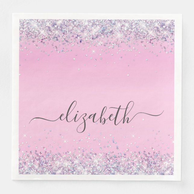 Glitter Pink Monogrammed Napkin (Front)