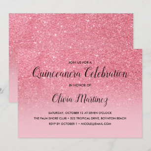 Glitter Pink Ombre Quinceañera Invitation