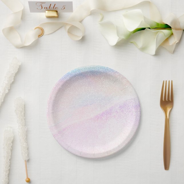 Glitter Pink Ombre Unicorn Princess Holographic Paper Plate (Wedding)