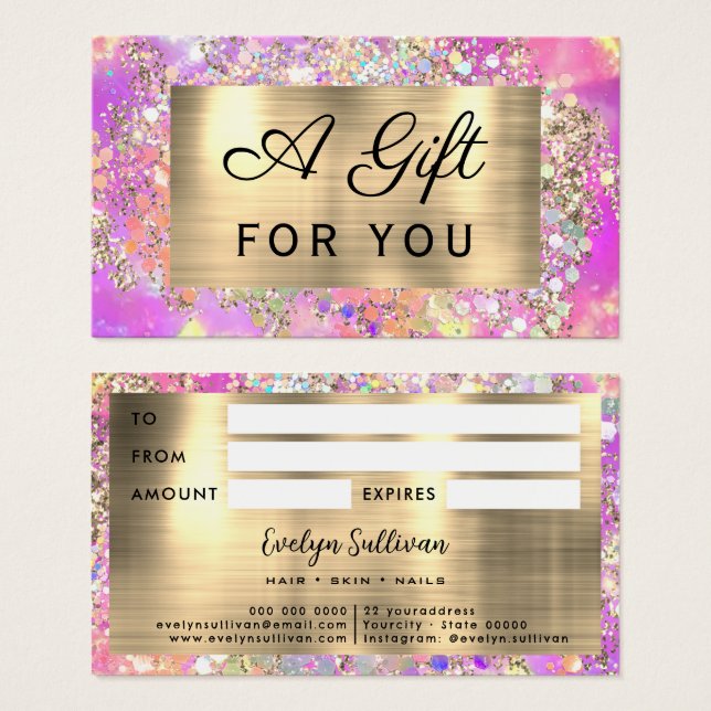 Glitter pink opal gift card (Front & Back)