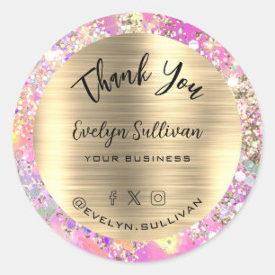 Glitter Pink Opal Thank You  Classic Round Sticker