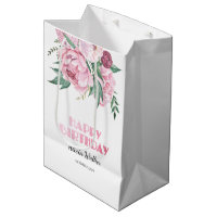 Glitter Pink Peony Floral Greenery Birthday 