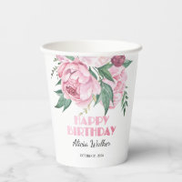 Glitter Pink Peony Floral Greenery Birthday