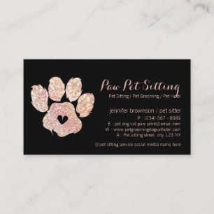 Glitter Pink Pet Sitter Grooming Paw Business Card