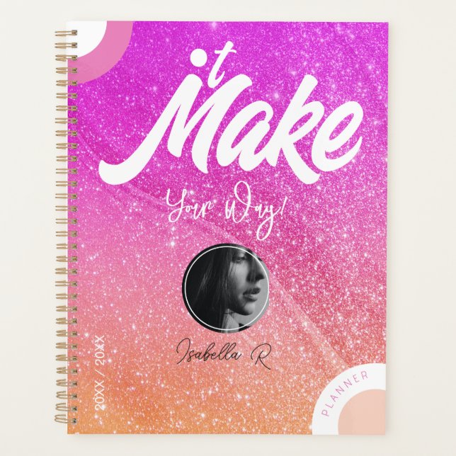 Glitter Pink Planner Book Style Photo Template (Front)