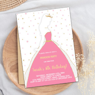 Glitter Pink Princess Birthday Invitations