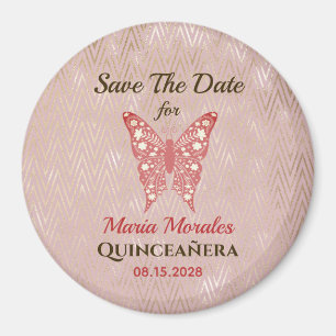 Glitter Pink Quinceanera Save The Date Magnet