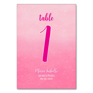 Glitter Pink Quinceñera Table number