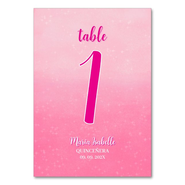 Glitter Pink Quinceñera Table number (Front)
