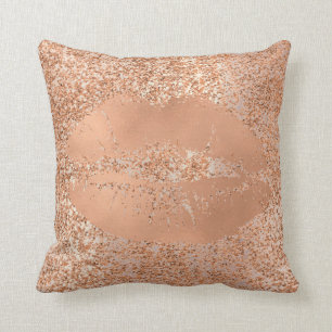 Glitter Pink Rose Gold Blush Sparkly Copper Lips Cushion