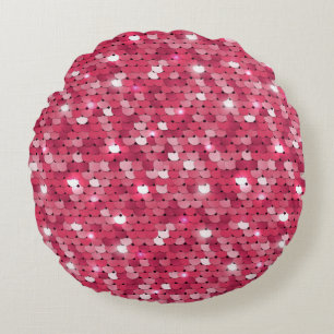 Glitter pink sequin pattern round cushion