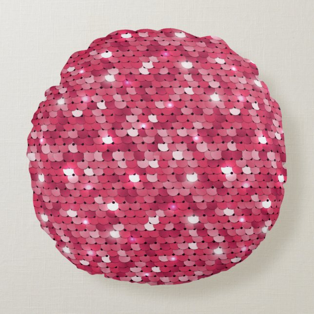 Glitter pink sequin pattern round cushion (Front)