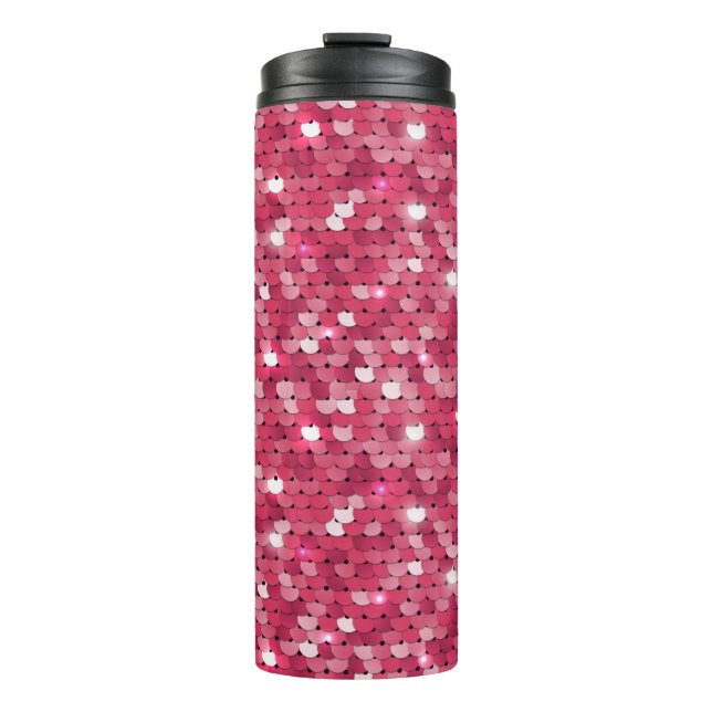 Glitter pink sequin pattern thermal tumbler (Front)