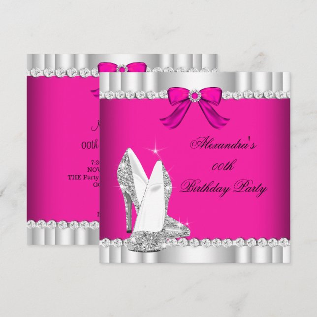 Glitter Pink Silver Glamour High Heels Party Invitation (Front/Back)