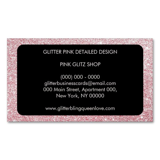 Glitter Pink Simple Feminine Girly Magnetic Business Card (Front)