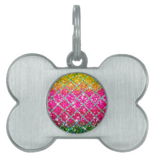 Glitter Pink Snakeskin Pet Name Tag