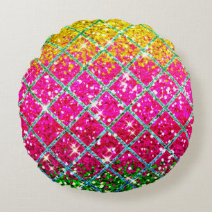 Glitter Pink Snakeskin Round Cushion