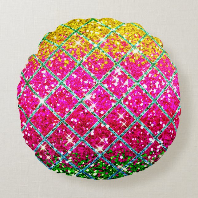 Glitter Pink Snakeskin Round Cushion (Front)
