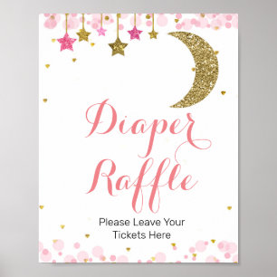 Glitter Pink star Watercolor Diaper Raffle sign